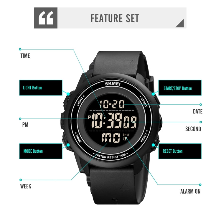 SKMEI 1736 Orologio elettronico luminoso con display digitale a LED con quadrante rotondo triplicato