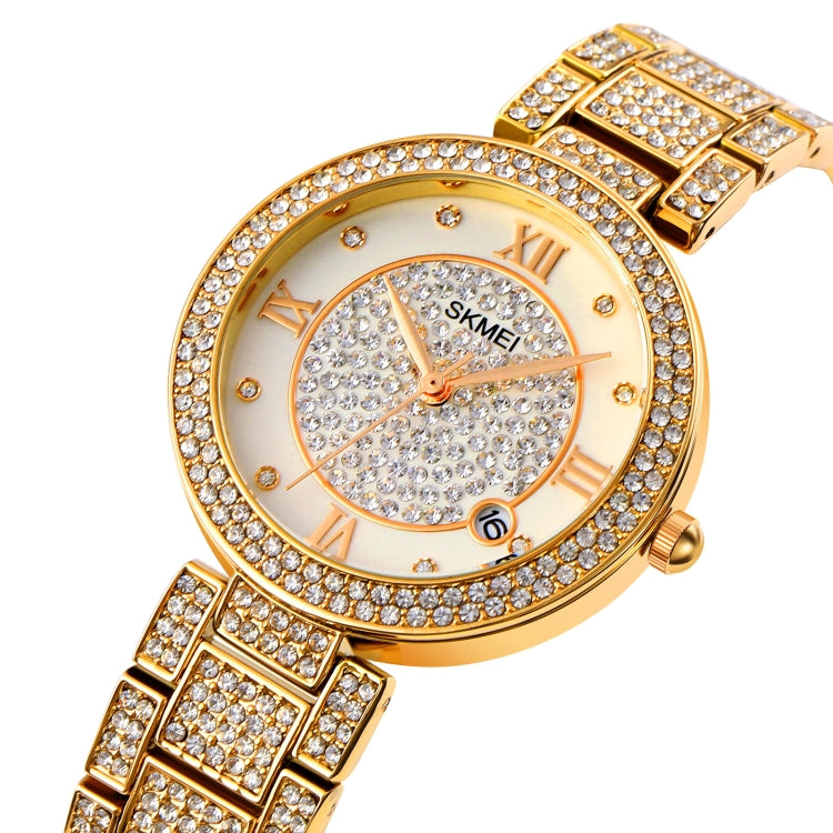 SKMEI 1739 Orologio al quarzo con quadrante rotondo con numeri romani e diamanti da donna