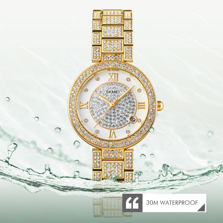 SKMEI 1739 Orologio al quarzo con quadrante rotondo con numeri romani e diamanti da donna