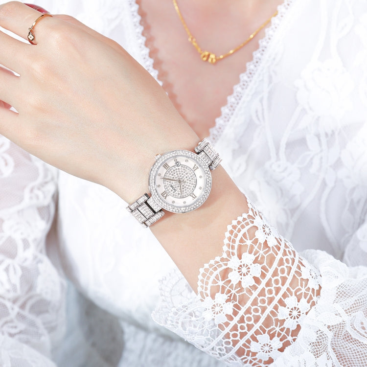 SKMEI 1739 Orologio al quarzo con quadrante rotondo con numeri romani e diamanti da donna