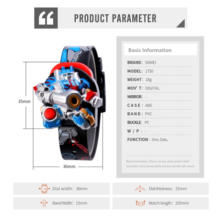SKMEI 1750 Orologio elettronico con display digitale a LED per robot dei cartoni animati tridimensionale per bambini, SKMEI 1750