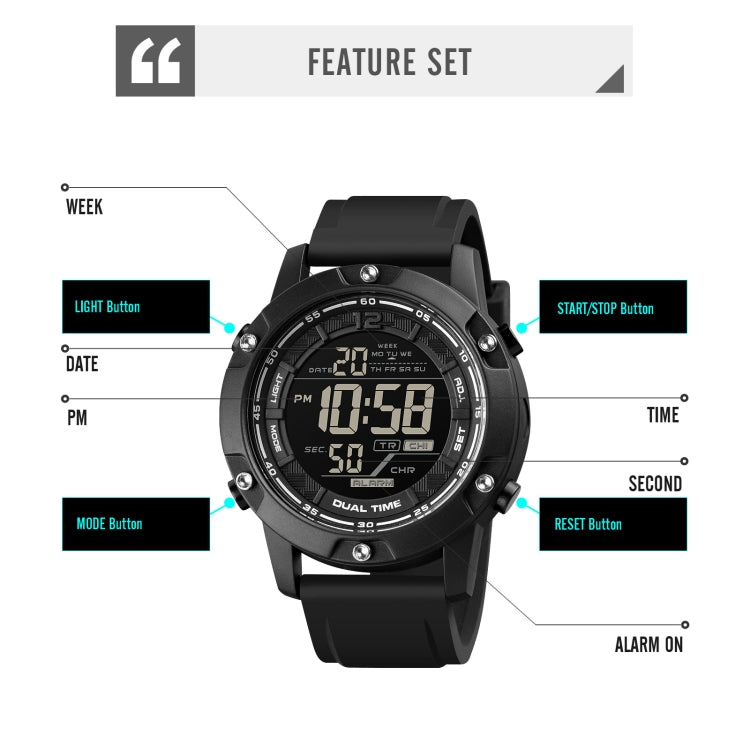 SKMEI 1762 Orologio elettronico luminoso impermeabile con display digitale doppio LED rotondo triplo, SKMEI 1762