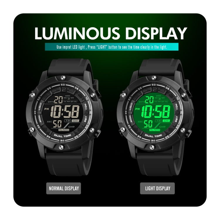 SKMEI 1762 Orologio elettronico luminoso impermeabile con display digitale doppio LED rotondo triplo, SKMEI 1762