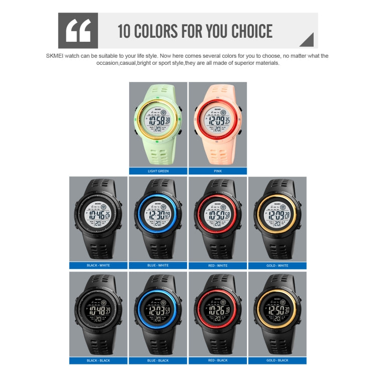 SKMEI 1773 Orologio elettronico con retroilluminazione colorata a LED rotondo triplicato con doppio fuso orario