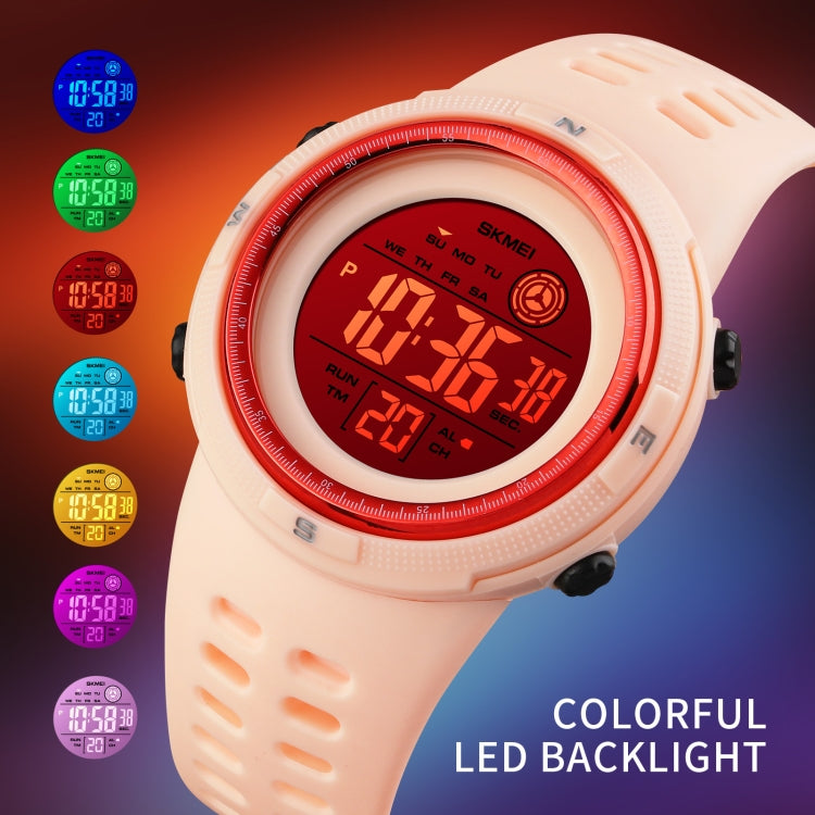 SKMEI 1773 Orologio elettronico con retroilluminazione colorata a LED rotondo triplicato con doppio fuso orario