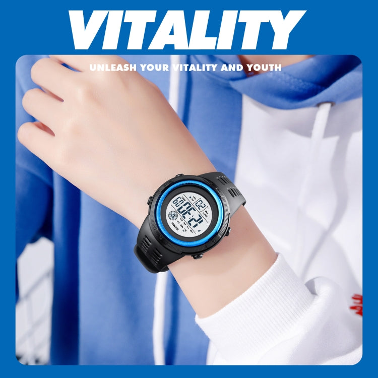SKMEI 1773 Orologio elettronico con retroilluminazione colorata a LED rotondo triplicato con doppio fuso orario