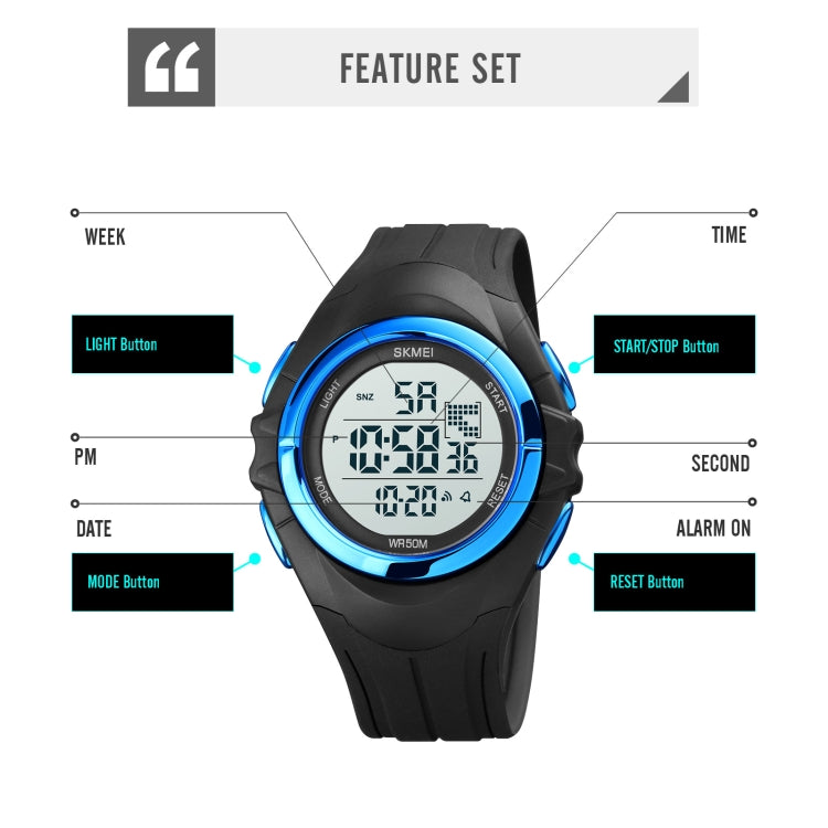 SKMEI 1790 Orologio elettronico luminoso da uomo con display digitale a doppio fuso rotondo triplicato a LED