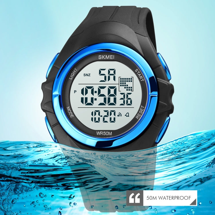 SKMEI 1790 Orologio elettronico luminoso da uomo con display digitale a doppio fuso rotondo triplicato a LED
