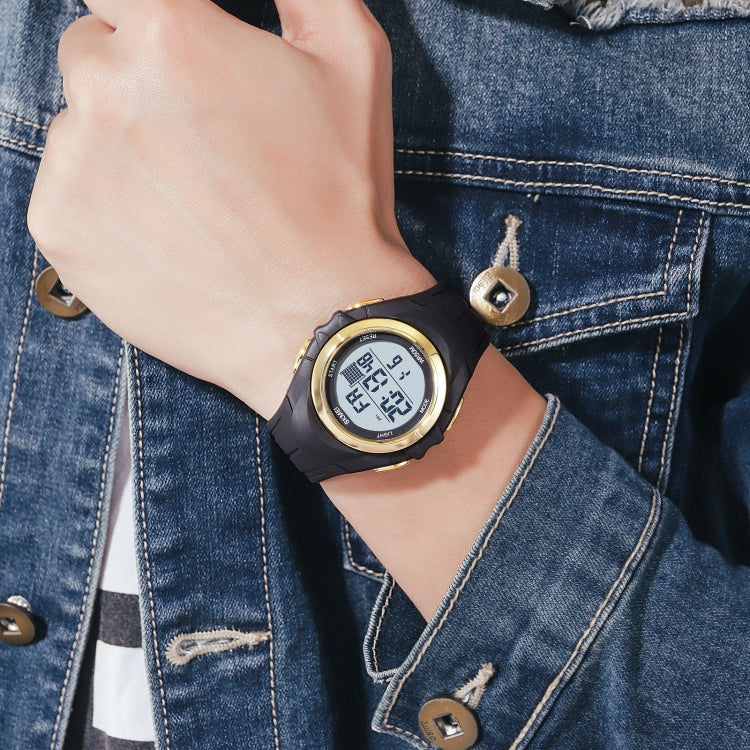 SKMEI 1790 Orologio elettronico luminoso da uomo con display digitale a doppio fuso rotondo triplicato a LED