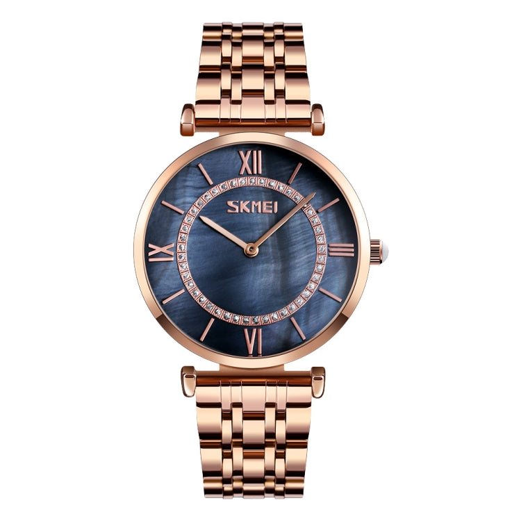SKMEI 9198 Semplice orologio al quarzo con cinturino in metallo con quadrante in numeri romani per coppie