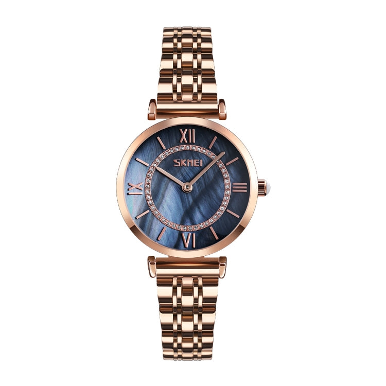 SKMEI 9198 Semplice orologio al quarzo con cinturino in metallo con quadrante in numeri romani per coppie
