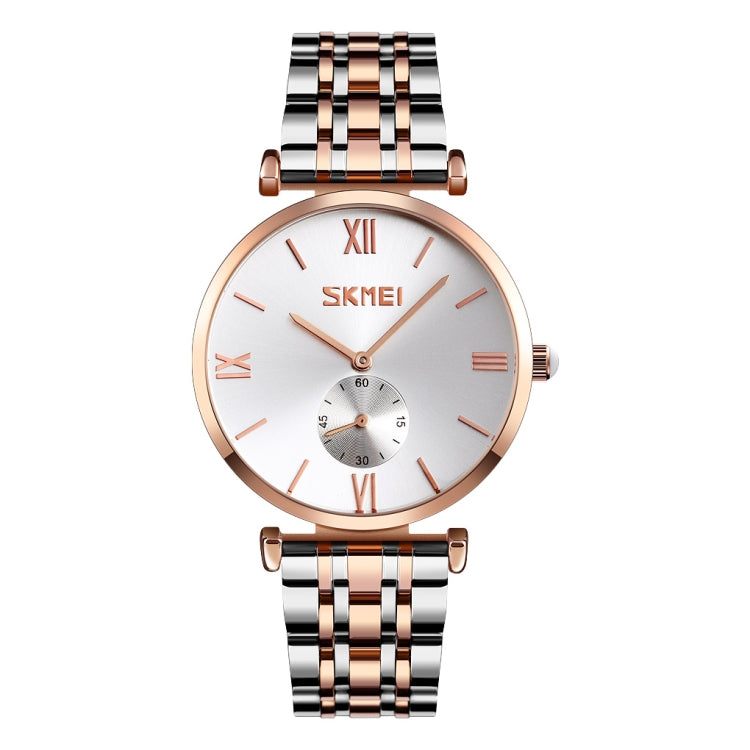 SKMEI 9198 Semplice orologio al quarzo con cinturino in metallo con quadrante in numeri romani per coppie