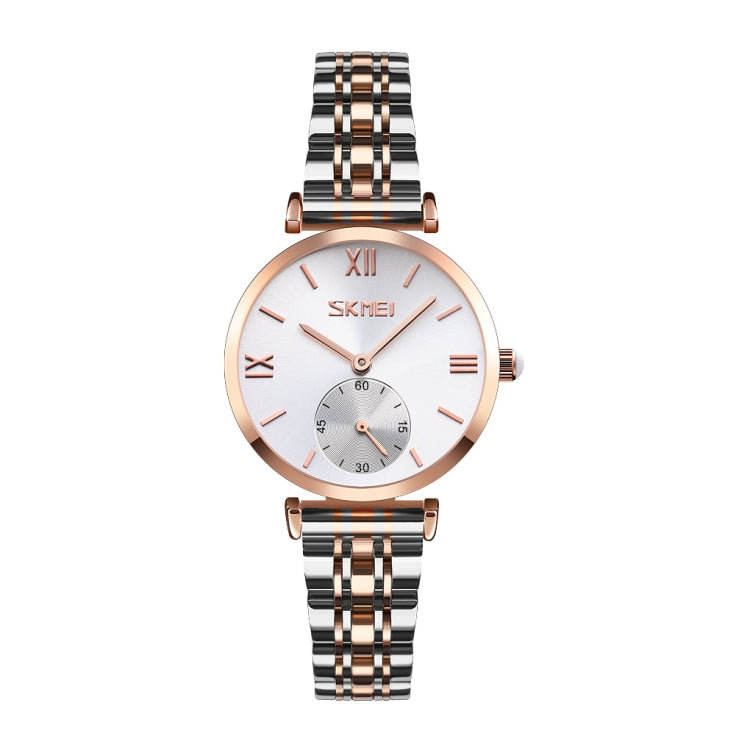 SKMEI 9198 Semplice orologio al quarzo con cinturino in metallo con quadrante in numeri romani per coppie