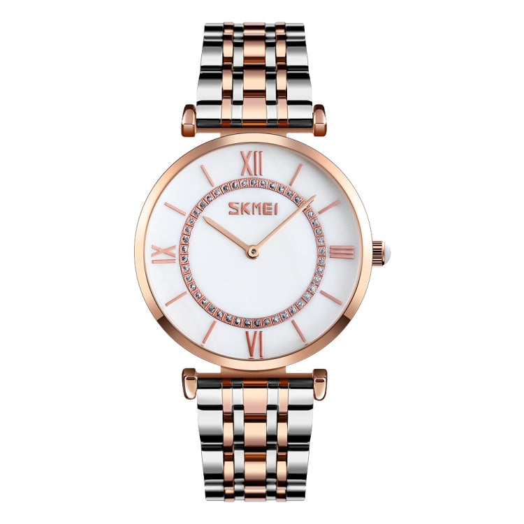 SKMEI 9198 Semplice orologio al quarzo con cinturino in metallo con quadrante in numeri romani per coppie
