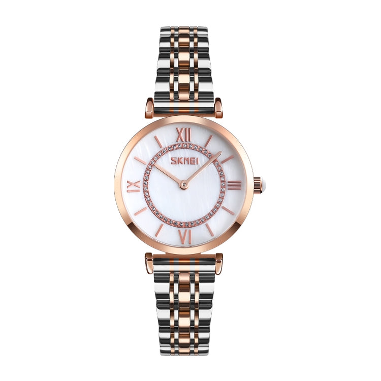 SKMEI 9198 Semplice orologio al quarzo con cinturino in metallo con quadrante in numeri romani per coppie