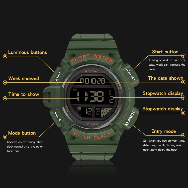 SANDA 2106 LED Display Digitale Sveglia Luminosa Orologio Sportivo da Uomo per Sport all'Aria Aperta