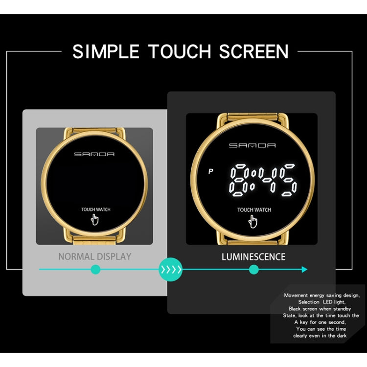 SANDA 8011 Touch Screen LED Display Digitale Quadrante Tondo Orologio Elettronico da Uomo
