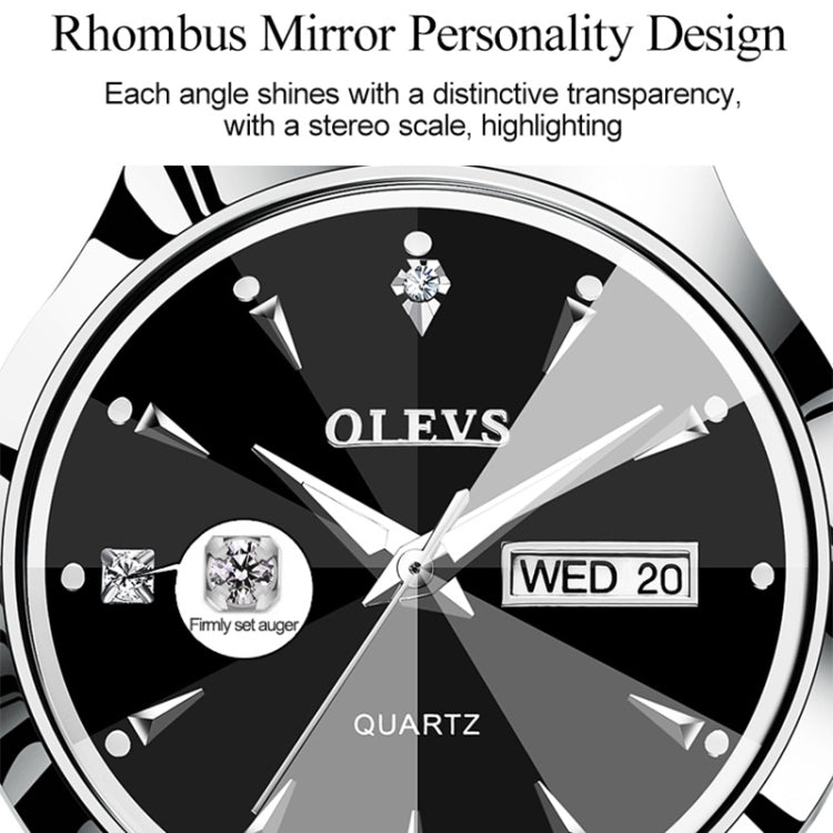 OLEVS 8697 Orologio al quarzo luminoso impermeabile moda coppia, OLEVS 8697 (Black + Rose Gold)