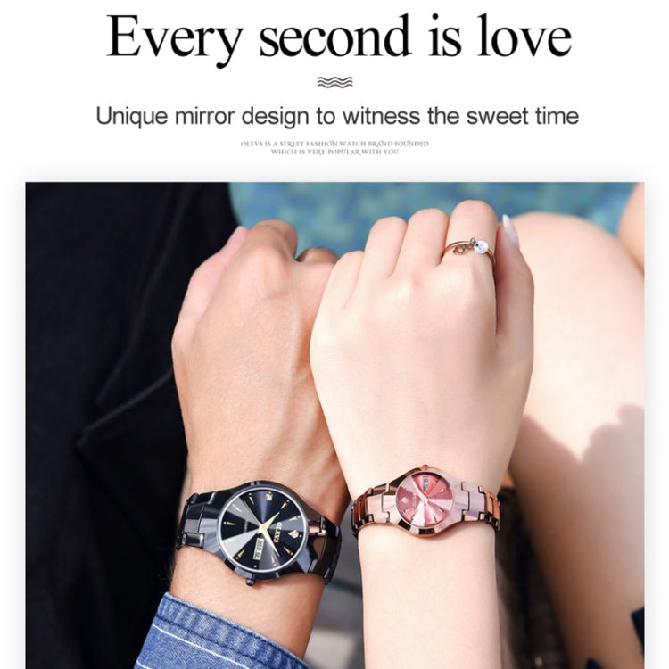 OLEVS 8697 Orologio al quarzo luminoso impermeabile moda coppia, OLEVS 8697 (Black + Rose Gold)