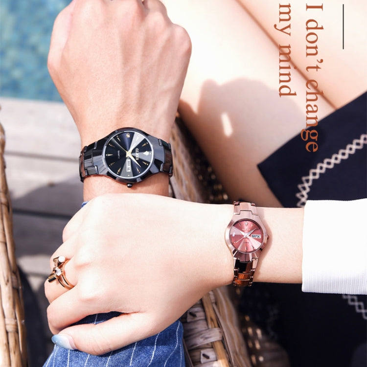 OLEVS 8697 Orologio al quarzo luminoso impermeabile moda coppia, OLEVS 8697 (Black + Rose Gold)