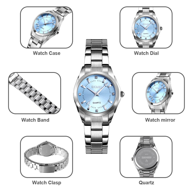 SKmei 1620 orologio da donna con cinturino in acciaio al quarzo impermeabile casual creativo con strass delicato