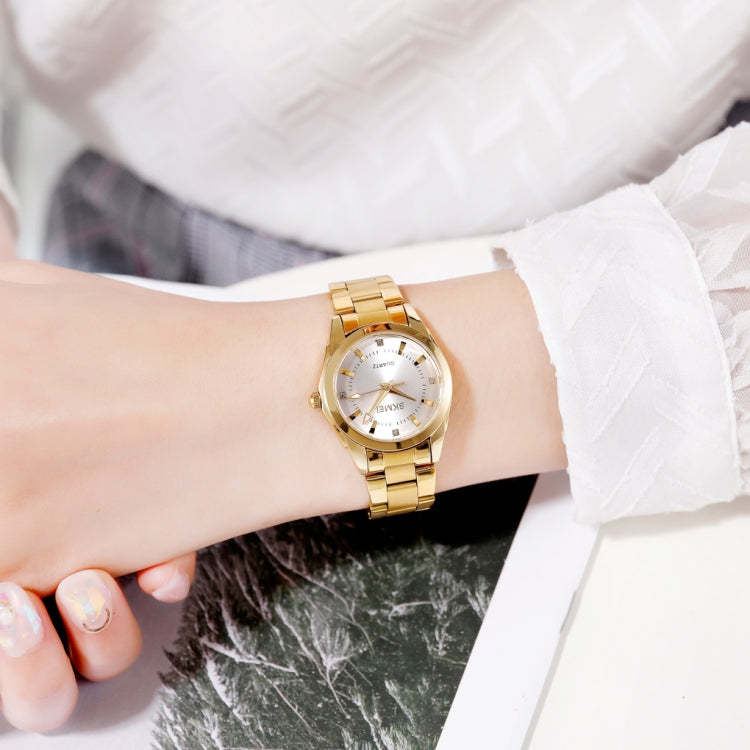 SKmei 1620 orologio da donna con cinturino in acciaio al quarzo impermeabile casual creativo con strass delicato