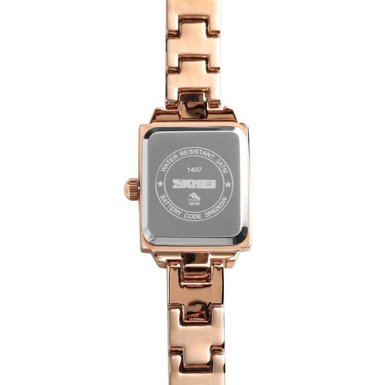 SKMEI 1407 Orologio da lavoro alla moda con diamanti Orologio al quarzo da donna in lega di zinco quadrato delicato ed elegante, Silvery