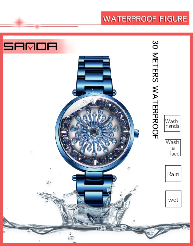 SANDA 1017 Lady Watch All Over The Sky Star Orologio girevole a 360 gradi Orologio da donna con cinturino in acciaio con diamanti