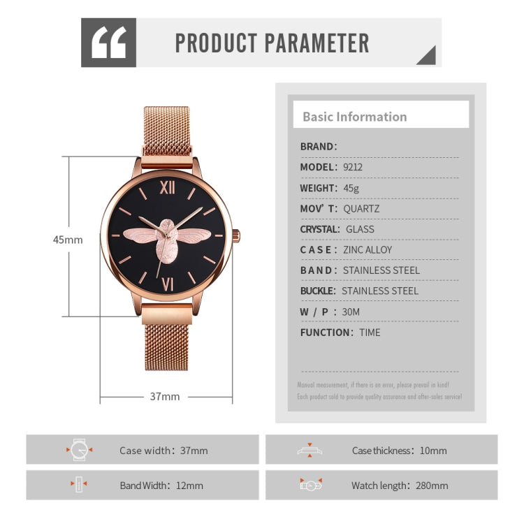 Skmei 9212 Fashion Lady Quartz Watch Student Temperamento femminile Orologio da cintura con rete di aspirazione magnetica impermeabile