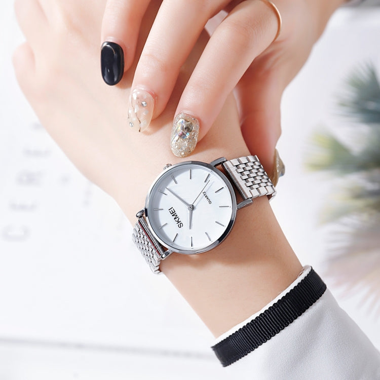 Skmei 1567 Leggero e sottile per il tempo libero Semplice orologio al quarzo da donna con cinturino in acciaio impermeabile da 30 m con quadrante a conchiglia