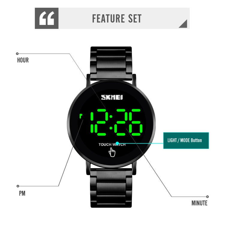 SKMEI 1550 Orologio da uomo touch screen a LED semplice ed elegante in acciaio inossidabile impermeabile con orologio elettronico