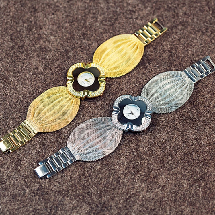 Orologio al quarzo da donna con cinturino a griglia e quadrante a specchio a forma di fiore da 2 pezzi