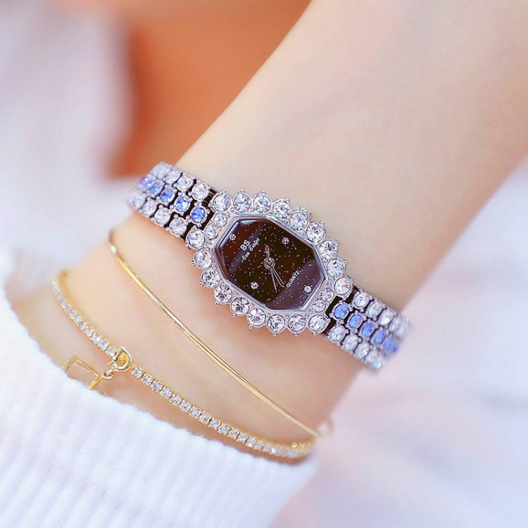 BS beesister FA1581 orologio al quarzo da donna con quadrante ottagonale e bracciale con strass placcato