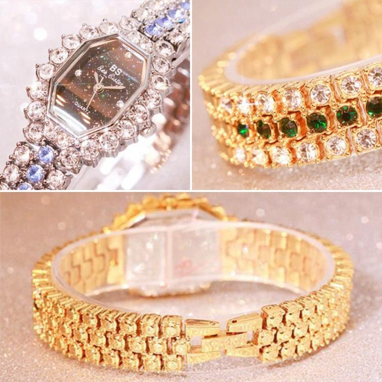 BS beesister FA1581 orologio al quarzo da donna con quadrante ottagonale e bracciale con strass placcato