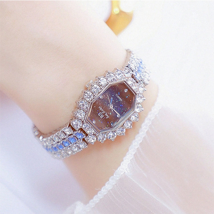 BS beesister FA1581 orologio al quarzo da donna con quadrante ottagonale e bracciale con strass placcato