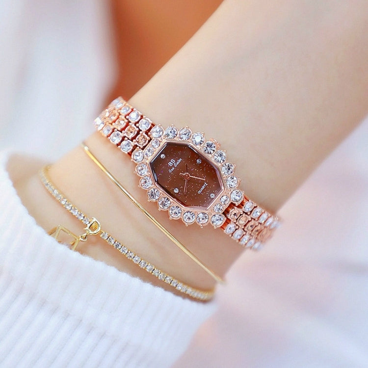BS beesister FA1581 orologio al quarzo da donna con quadrante ottagonale e bracciale con strass placcato