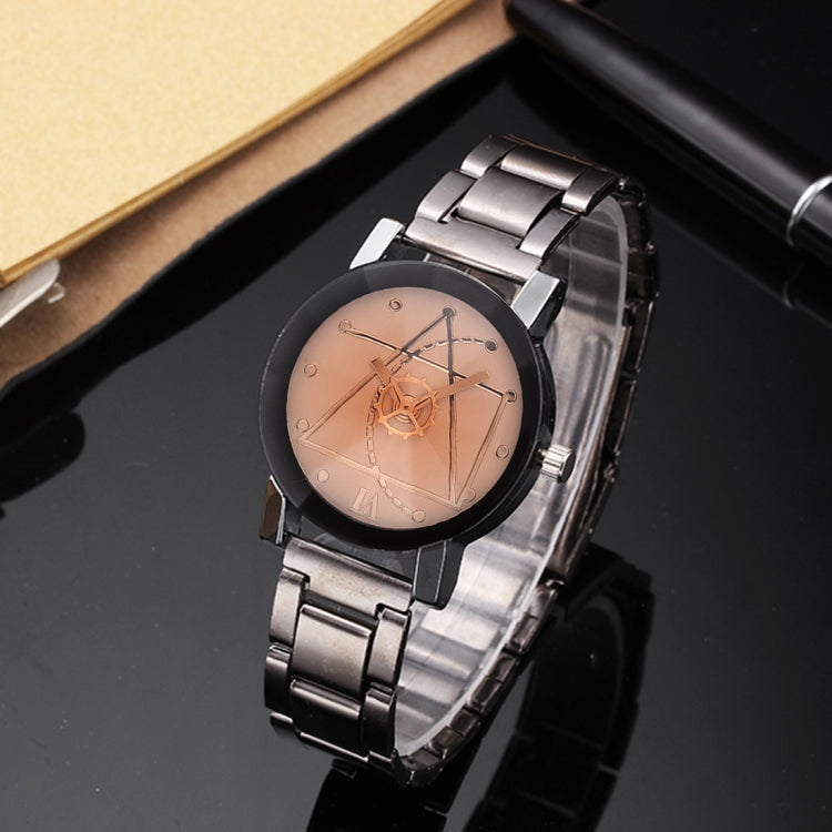 2 pezzi di orologio con cinturino in acciaio al tungsteno con ingranaggi in vetro marrone per uomo/donna