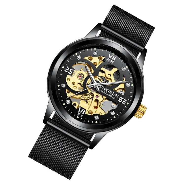 FNGEEN 6018 Orologio meccanico automatico da uomo Orologio cavo a doppia faccia con diamante luminoso impermeabile