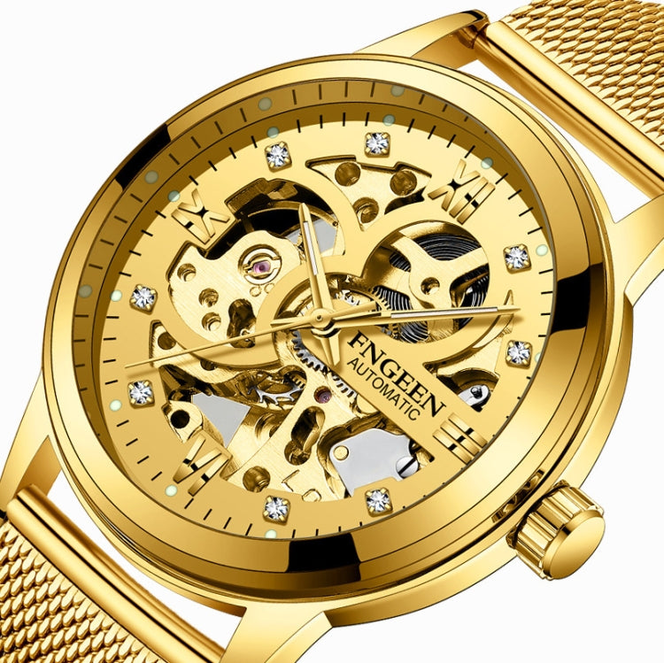 FNGEEN 6018 Orologio meccanico automatico da uomo Orologio cavo a doppia faccia con diamante luminoso impermeabile