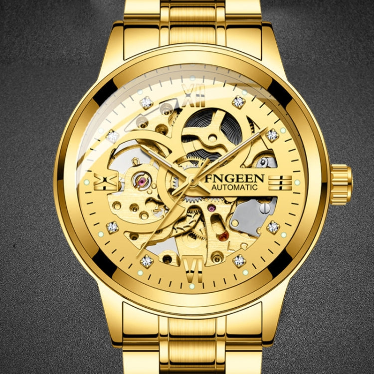 FNGEEN 6018 Orologio meccanico automatico da uomo Orologio cavo a doppia faccia con diamante luminoso impermeabile