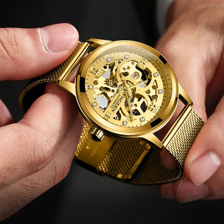 FNGEEN 6018 Orologio meccanico automatico da uomo Orologio cavo a doppia faccia con diamante luminoso impermeabile