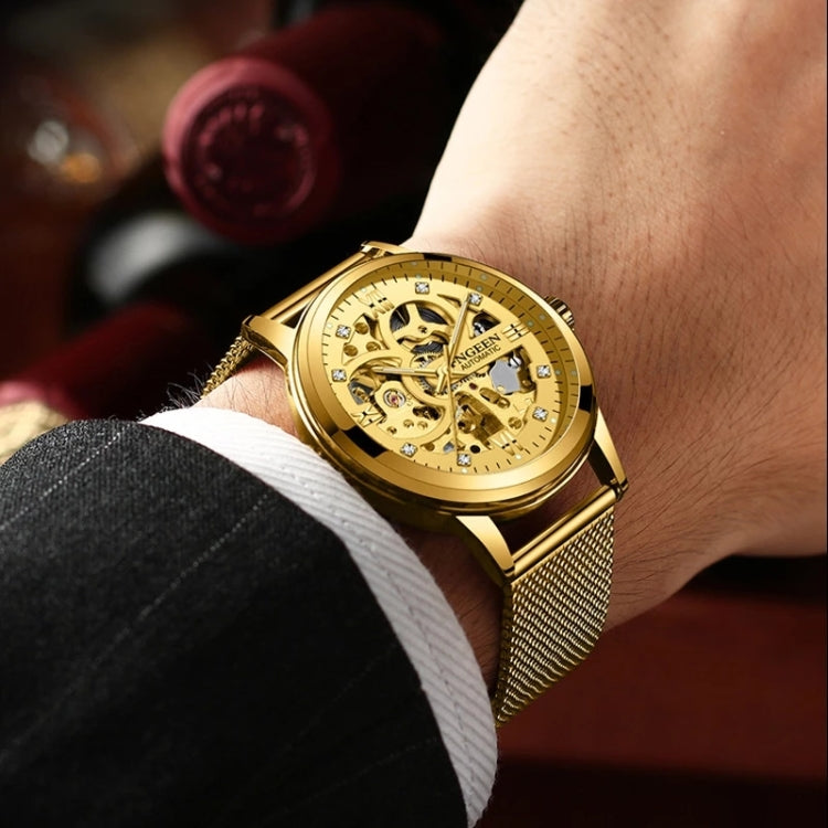 FNGEEN 6018 Orologio meccanico automatico da uomo Orologio cavo a doppia faccia con diamante luminoso impermeabile