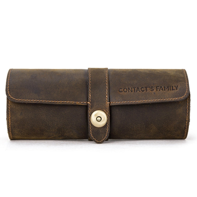 CF1117 Scatola Porta Orologi in Pelle Crazy Horse - Custodia da Viaggio per 3 Orologi con Fibbia Rotonda Retrò