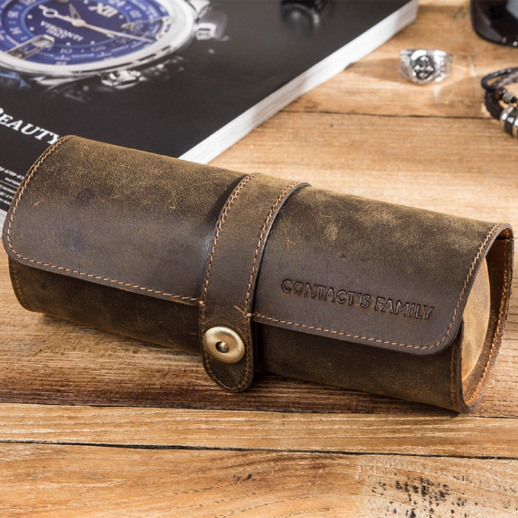 CF1117 Scatola Porta Orologi in Pelle Crazy Horse - Custodia da Viaggio per 3 Orologi con Fibbia Rotonda Retrò
