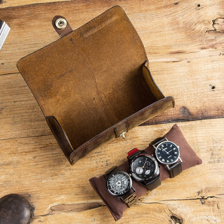 CF1117 Scatola Porta Orologi in Pelle Crazy Horse - Custodia da Viaggio per 3 Orologi con Fibbia Rotonda Retrò