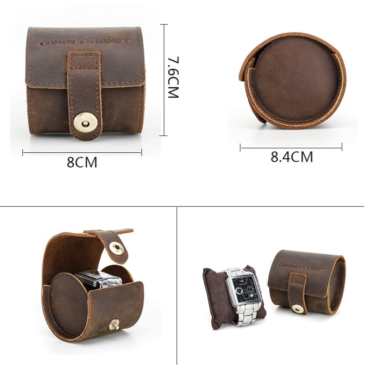 Custodia Porta Orologio in Pelle Crazy Horse CF1125 - Contatti Famiglia | Scatola Rotonda Singola per Orologi, Elegante e Resistente, 90g