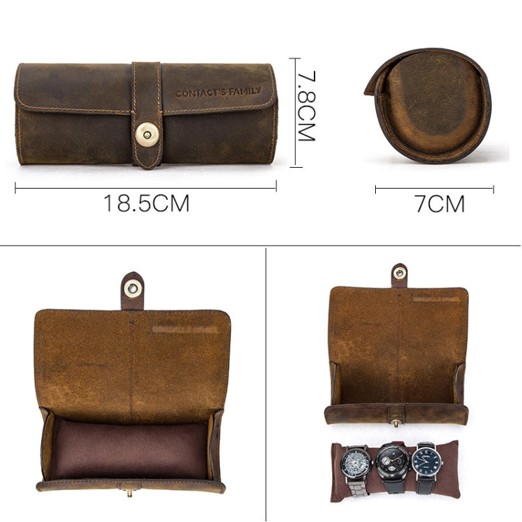 CF1117B Custodia Porta Orologi da Viaggio in Pelle - Scatola 3 Orologi con Fibbia Sicura, Design Rotondo, Elegante e Traspirante