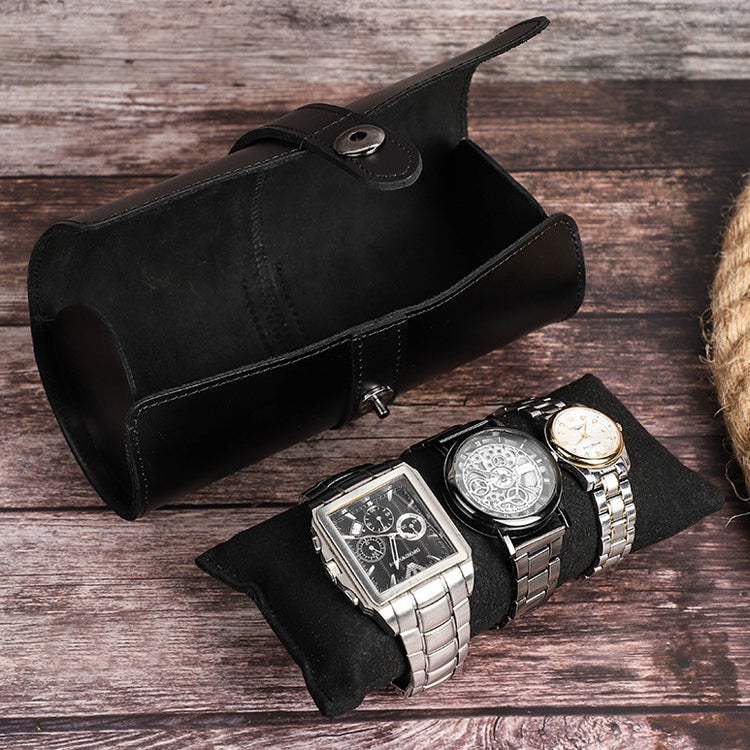 CF1117B Custodia Porta Orologi da Viaggio in Pelle - Scatola 3 Orologi con Fibbia Sicura, Design Rotondo, Elegante e Traspirante