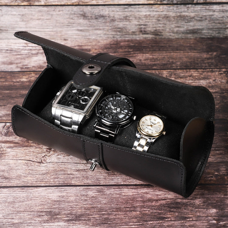 CF1117B Custodia Porta Orologi da Viaggio in Pelle - Scatola 3 Orologi con Fibbia Sicura, Design Rotondo, Elegante e Traspirante