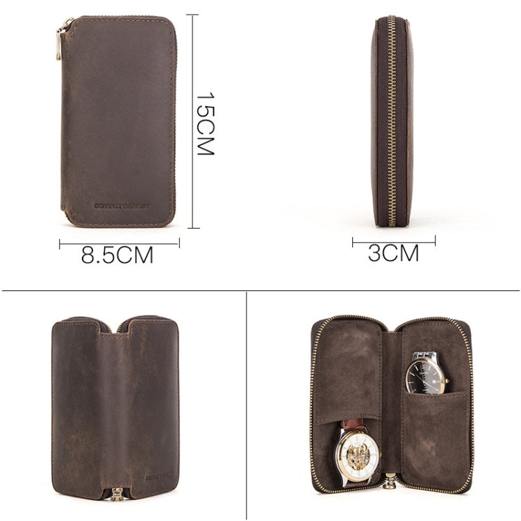 CF1114 Custodia per Orologi in Pelle Crazy Horse - Borsa da Viaggio per Coppia con Cerniera, Interno in Microfibra Morbida